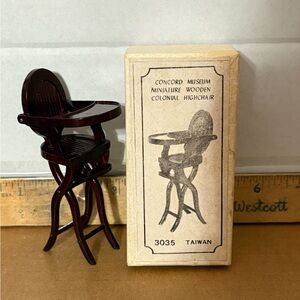 Concord Miniature High Chair‎ Museum Wooden Colonial Dollhouse Furniture brown